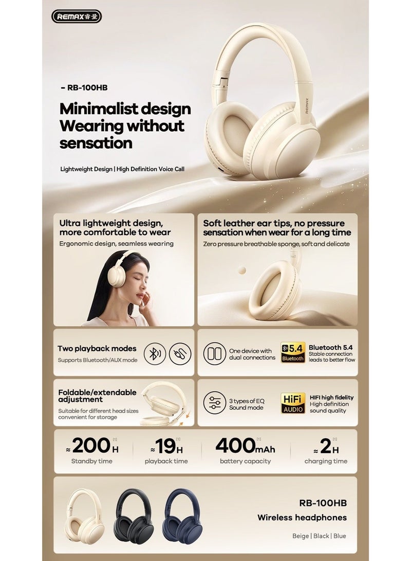 REMAX Bluetooth 5.4 Over-Ear Headphones, Foldable Lightweight Wireless Headset with Soft Leather Ear Cushions, 3 EQ Sound Modes for Music, Calls, Travel and Daily Use - Image 2